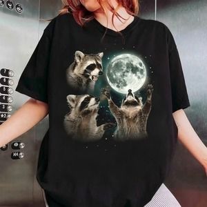 Three Raccoons Retro Raccoon Moon Shirt Racoons Howling At The Moon Tshirt